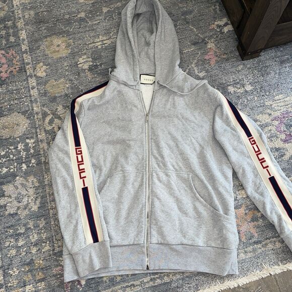 Gucci Stripe Hooded Zip-up Sweatshirt hoodie grey sz XXXL Can Fit
